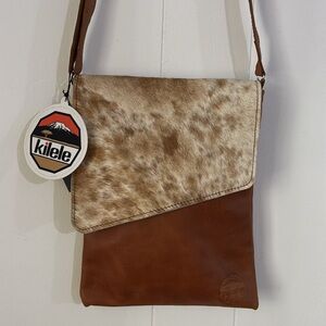 Kilele Hide Envelope Brown and‎ Tan Leather Messenger Crossbody Bag NWT